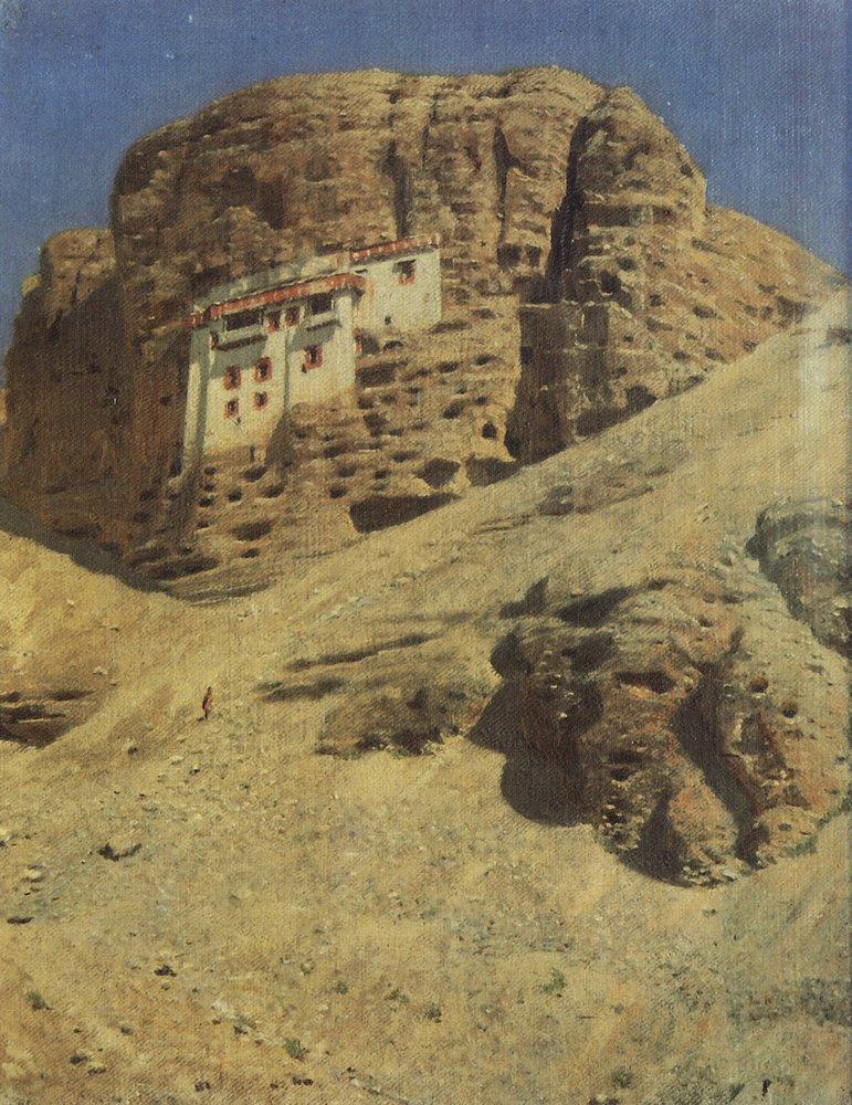 Монастырь в скалах. Ладакх, Северная Индия, 1875